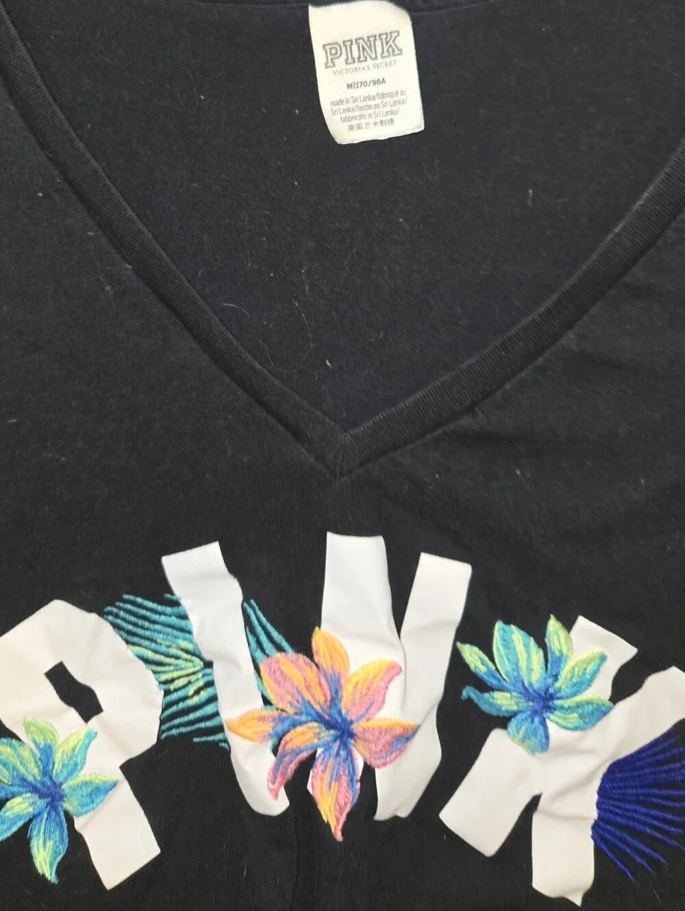 PINK Victoria's Secret Black Tee with Tropical Floral Bralettes Sz XS & M